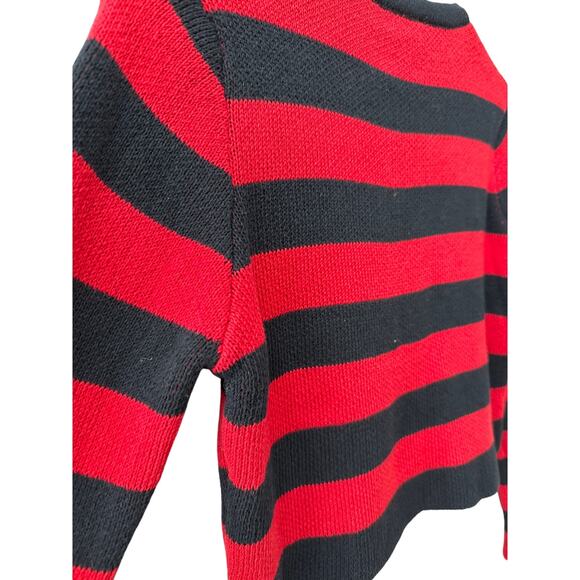Zara Stripes Cropped‎ Sweater Cardigan Red & Navy Size Medium - Picture 7 of 9